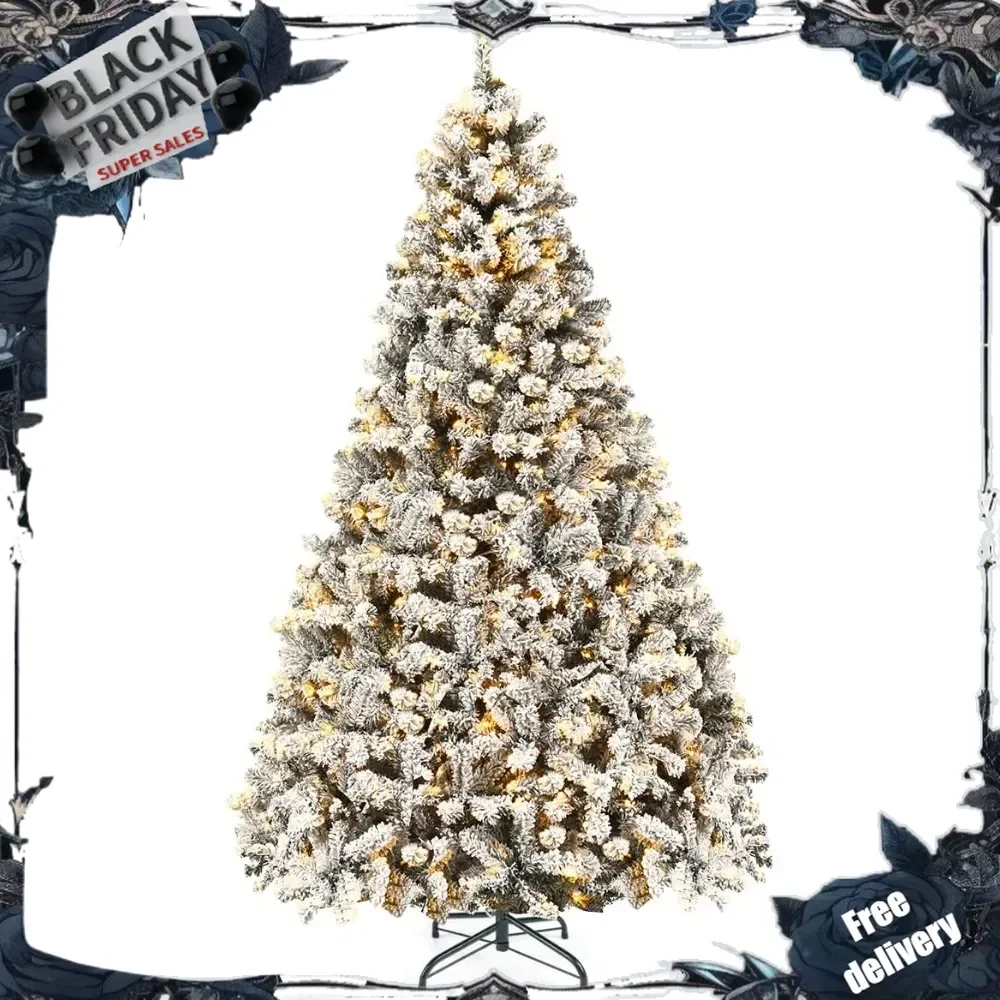 Pre-Lit Artificial Christmas Tree, Premium PVC Snow Flocked Hinged Pine Tree with Metal Stand and LED Lights
Pre-Lit Artificial Christmas Tree, Premium PVC Snow Flocked Hinged Pine Tree with Metal Stand and LED Lights