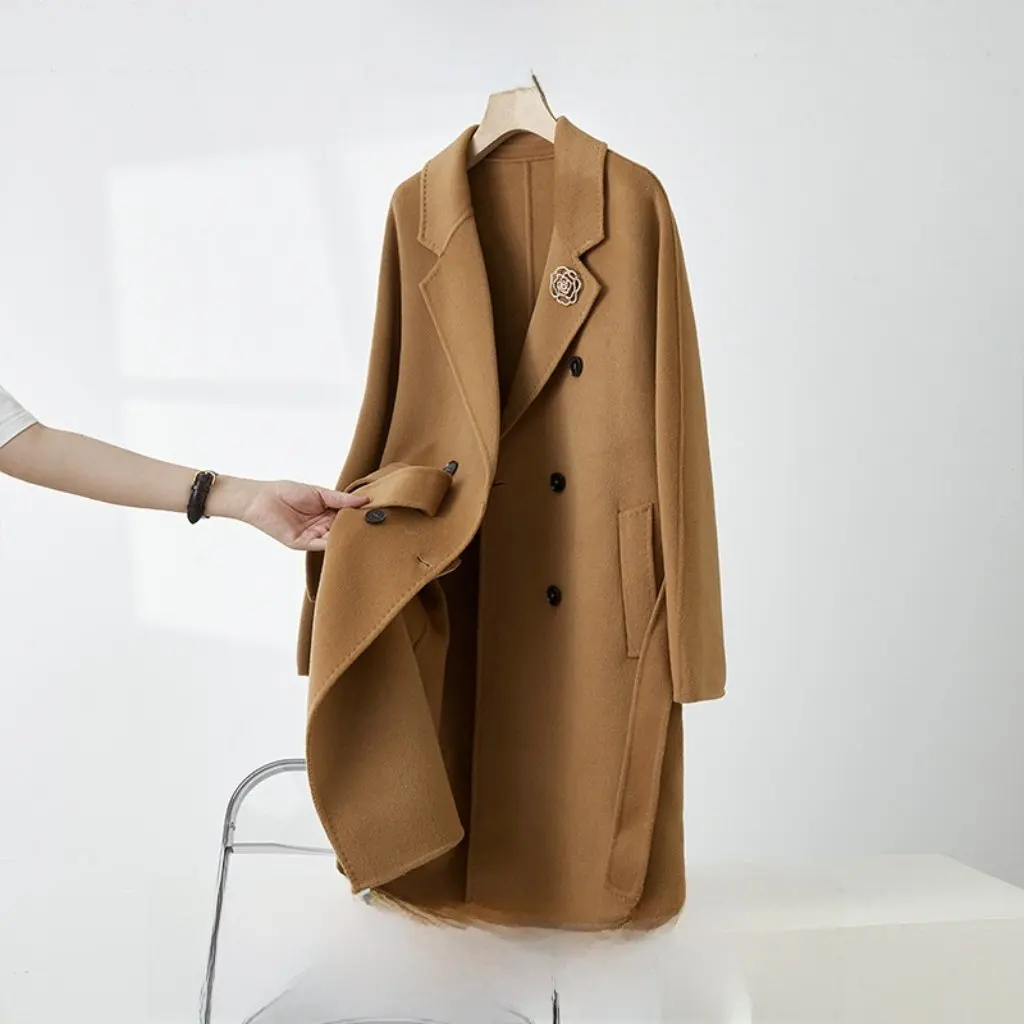 Elegant Double-Sided Woolen Coat 100% Cashmere Long Women's Outerwear Autumn Winter New Arrival Fashionable Knotted Design
Elegant Double-Sided Woolen Coat 100% Cashmere Long Women's Outerwear Autumn Winter New Arrival Fashionable Knotted Design