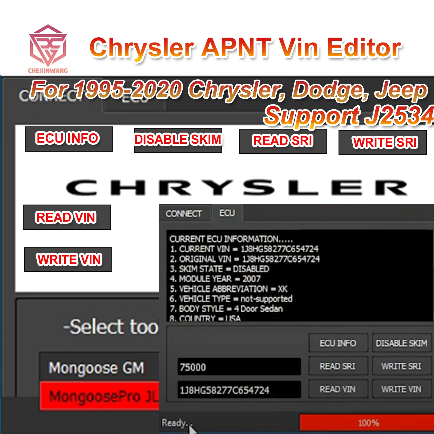 For Chrysler APNT VIN Editor Edit Skim Security for Chrysler/Dodge/Jeep Gas Diesel From 1995-2020 Support J2534
For Chrysler APNT VIN Editor Edit Skim Security for Chrysler/Dodge/Jeep Gas Diesel From 1995-2020 Support J2534