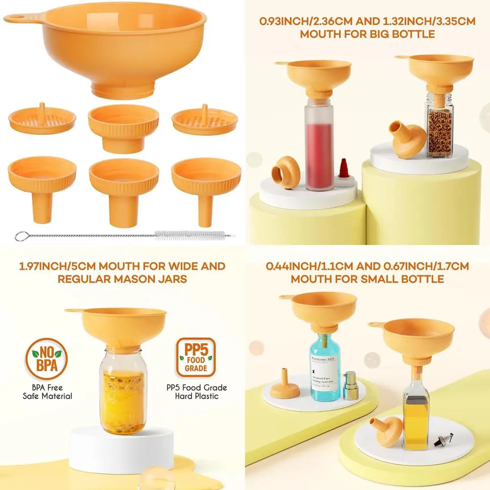 wide mouth versatile funnel, canning funnels for kitchen use, food grade plastic cooking funnel set with 4 size spouts and 2 st
wide mouth versatile funnel, canning funnels for kitchen use, food grade plastic cooking funnel set with 4 size spouts and 2 st