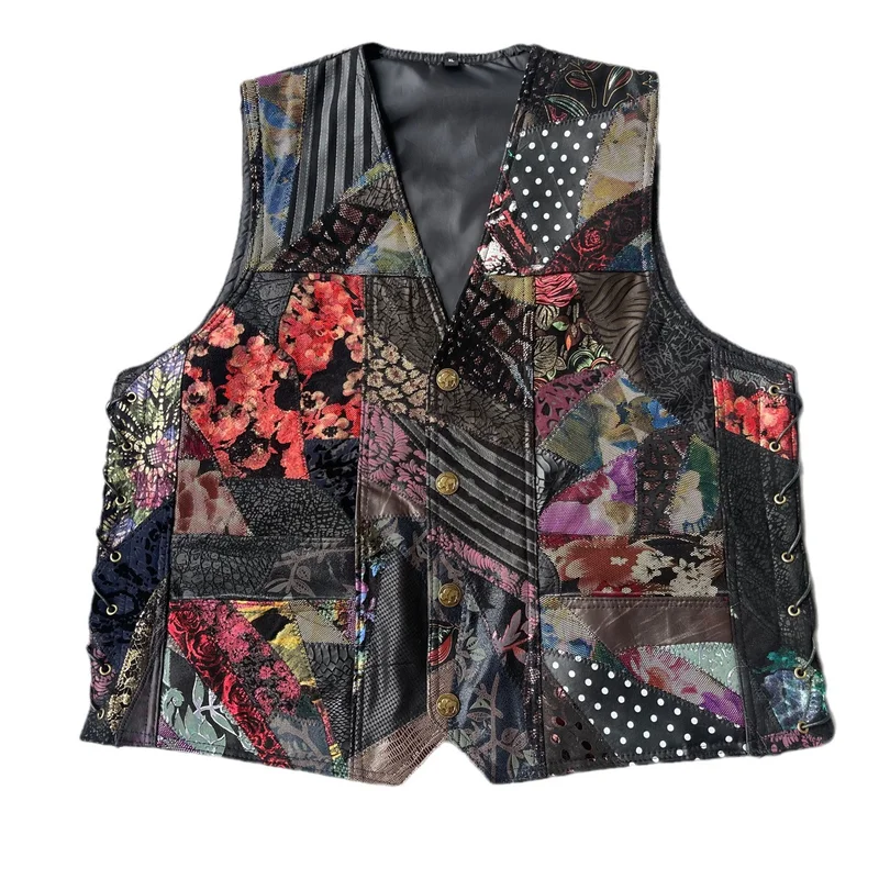 Men High Street Leather Biker Vest With Floral Patchwork Fashion Leather Drawstring Motorcycle Rider Waistcoat Sleeveless Jacket
Men High Street Leather Biker Vest With Floral Patchwork Fashion Leather Drawstring Motorcycle Rider Waistcoat Sleeveless Jacket