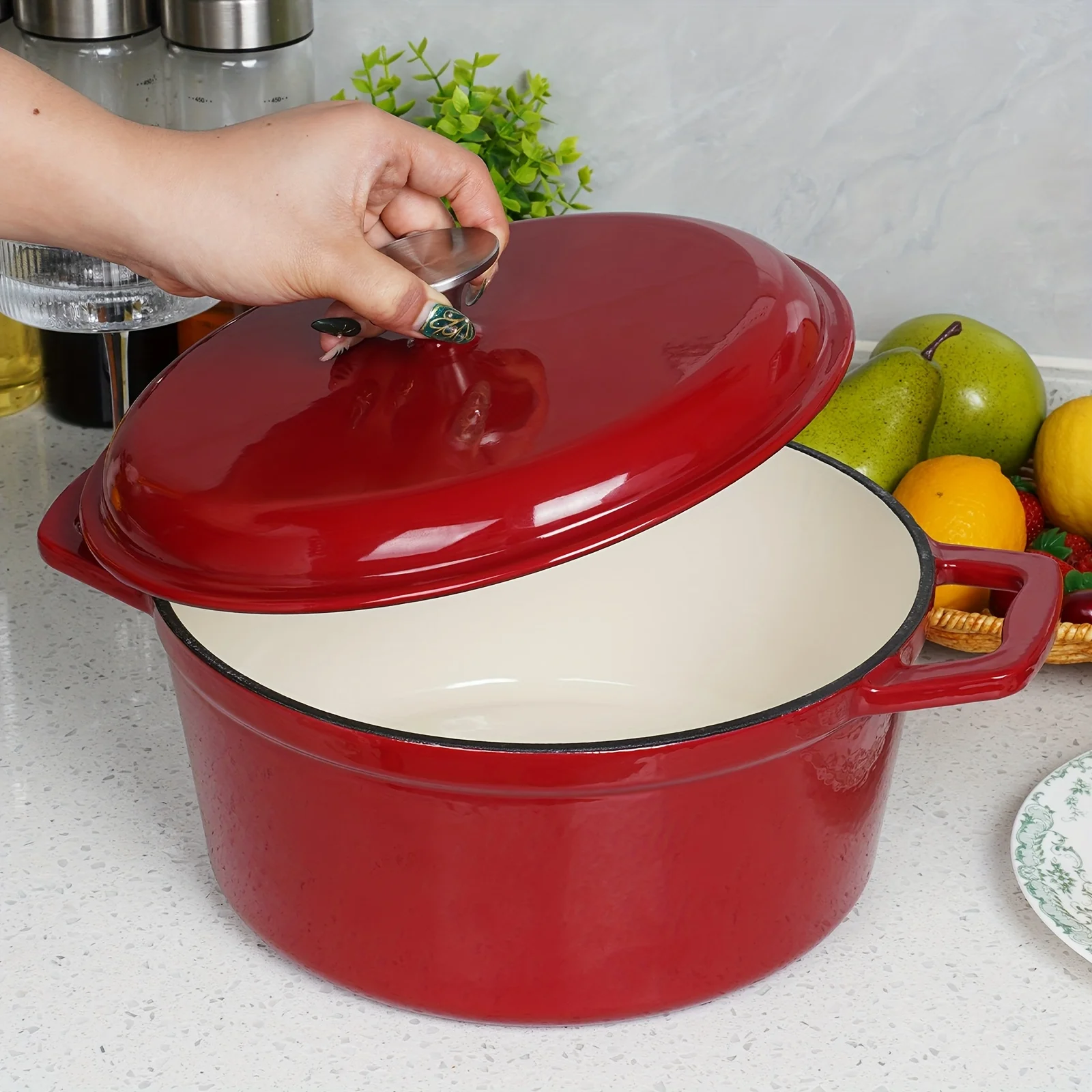 4.75 Quart Dutch Oven Enameled Cast Iron With Lid, Heavy Duty For Bread Baking, Stews, Braising, Soups, Roasting
4.75 Quart Dutch Oven Enameled Cast Iron With Lid, Heavy Duty For Bread Baking, Stews, Braising, Soups, Roasting