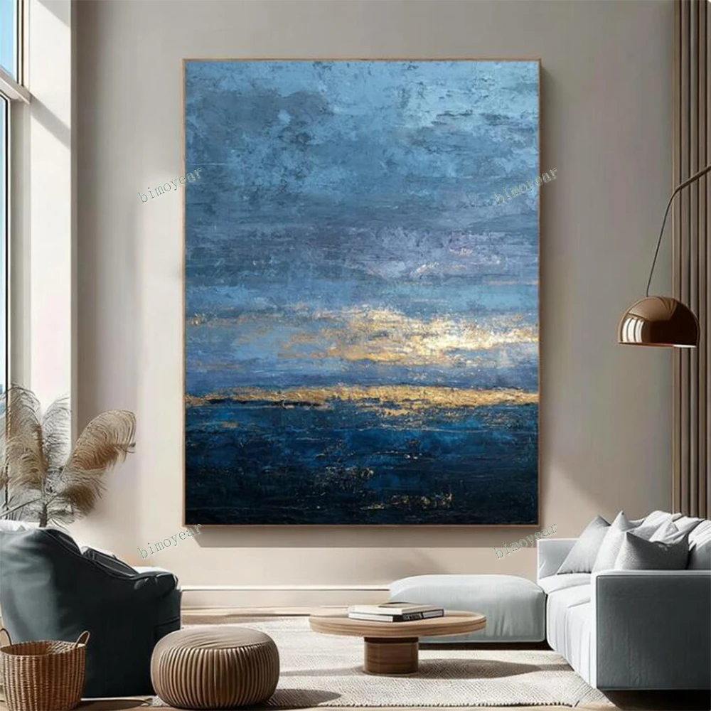 Large Abstract Blue Gold Oil Painting Hand-Painted Textured Ocean Horizon Mural Modern Sea View Contemporary Home Decor
Large Abstract Blue Gold Oil Painting Hand-Painted Textured Ocean Horizon Mural Modern Sea View Contemporary Home Decor