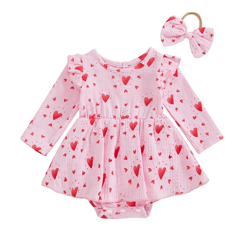 Baby Girl Valentine’s Day Outfits Long Sleeve Heart Print Ruffle Romper with Headband Set Newborn Clothes
Baby Girl Valentine’s Day Outfits Long Sleeve Heart Print Ruffle Romper with Headband Set Newborn Clothes