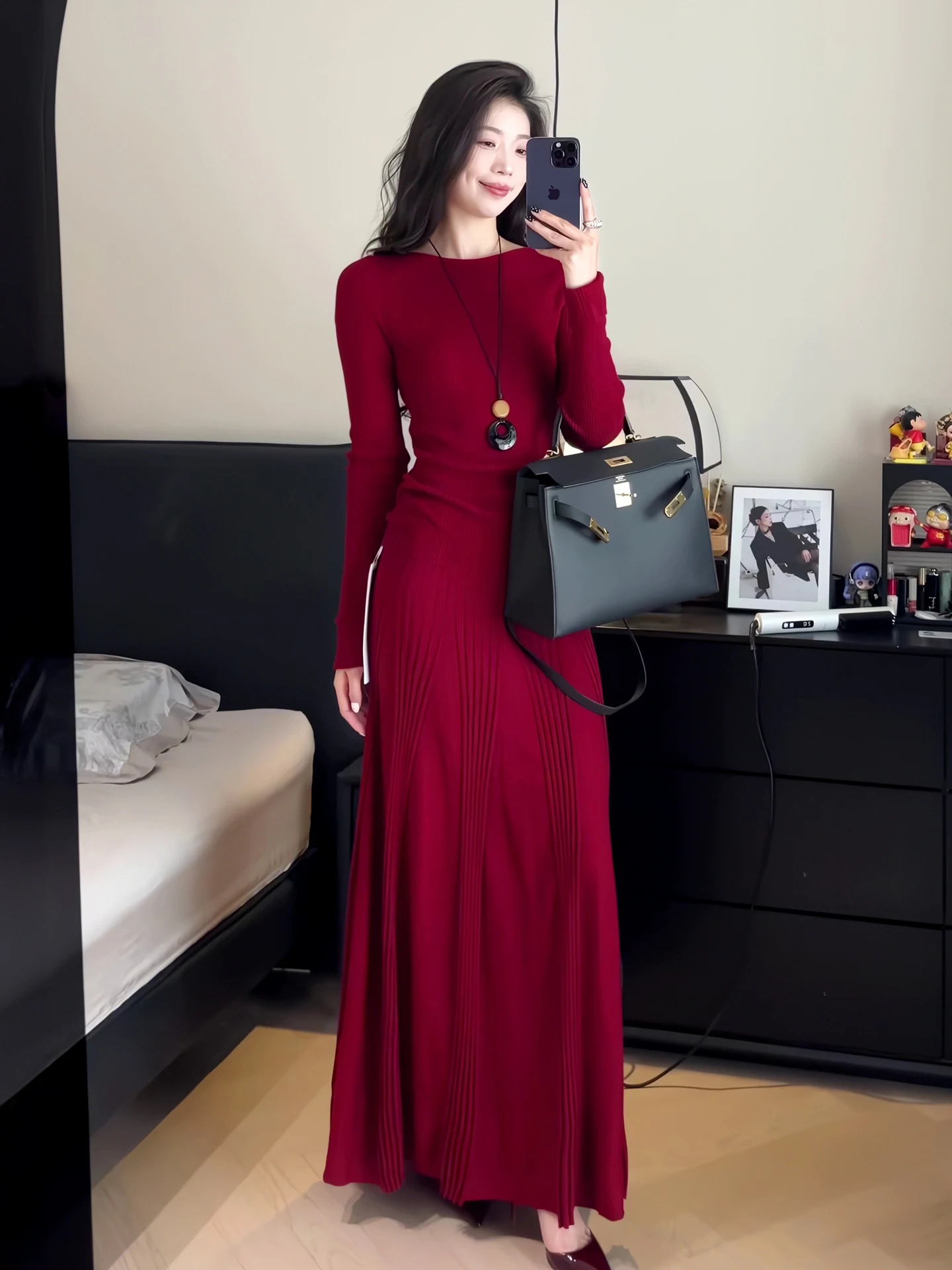 Elegant Red Knitted Dress Set for Engagement And Wedding Ceremony Women's Fashionable Casual Wear Long Sleeve round Neck
Elegant Red Knitted Dress Set for Engagement And Wedding Ceremony Women's Fashionable Casual Wear Long Sleeve round Neck