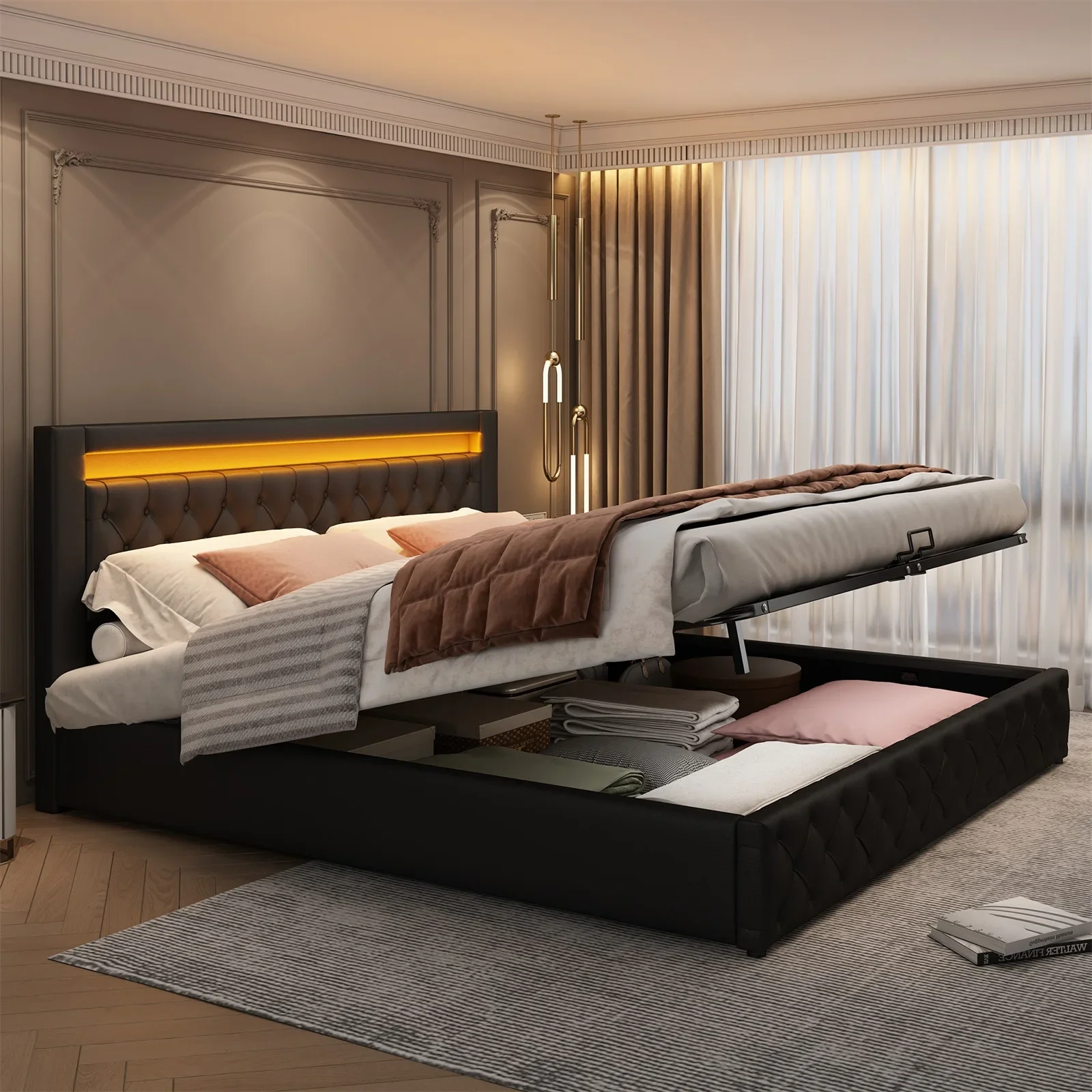 Customizable Adult chest bed 180x200 cm, double with slatted box and LED lighting, headboard , Black
Customizable Adult chest bed 180x200 cm, double with slatted box and LED lighting, headboard , Black