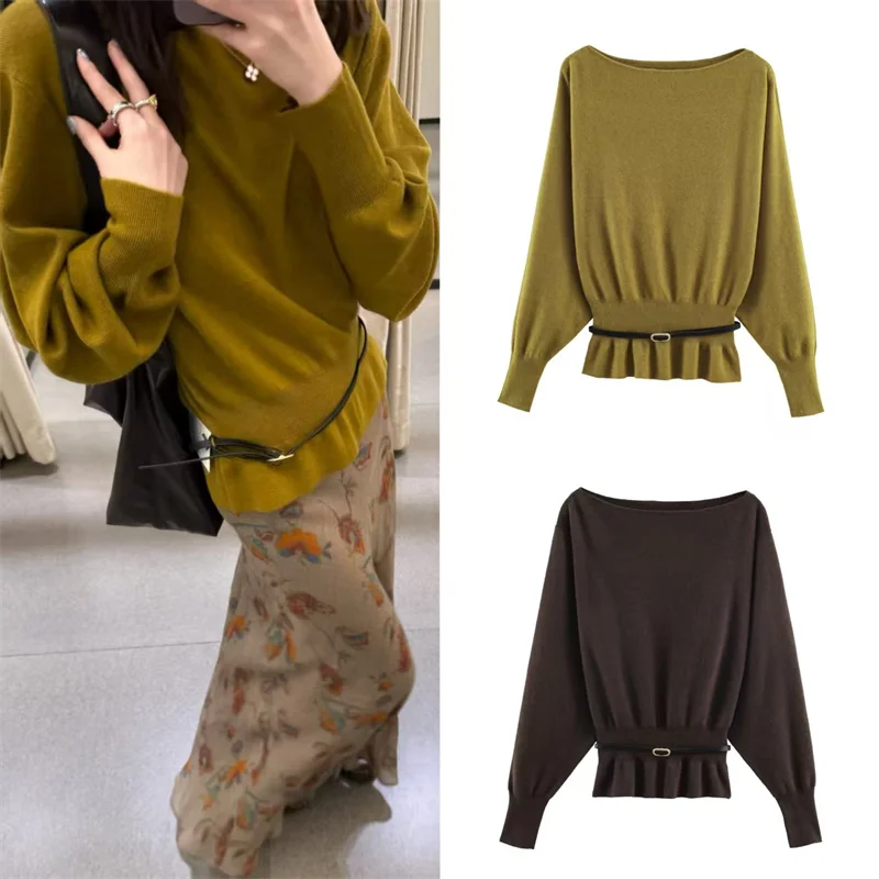 Women's Top 2025 Winter New Solid Color Long Sleeve Pullover Knit Top with Belt Decoration Loose Fit Simple and Fashionable
Women's Top 2025 Winter New Solid Color Long Sleeve Pullover Knit Top with Belt Decoration Loose Fit Simple and Fashionable