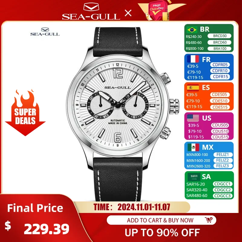 Seagull Watch Pilot Chronograph Mechanical Watch Panda Dial Luminous Sapphire Stainless Steel 50M Waterproof reloj hombre 6157
Seagull Watch Pilot Chronograph Mechanical Watch Panda Dial Luminous Sapphire Stainless Steel 50M Waterproof reloj hombre 6157