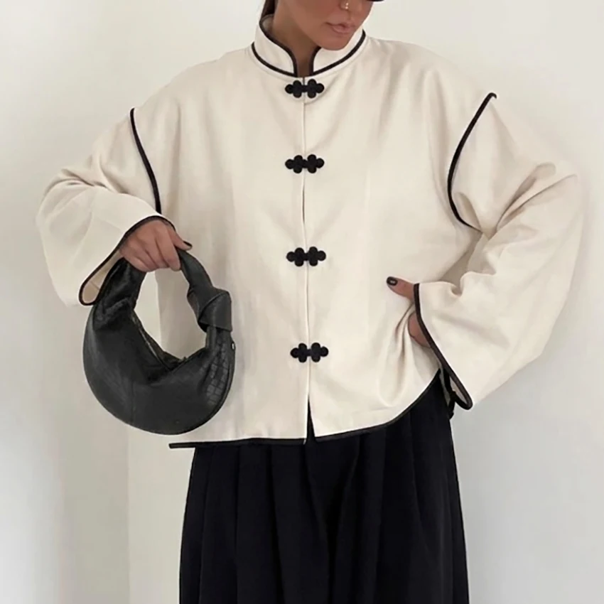 Linad Vintage Khaki Loose Chinese Lnot Shirts 2026 Street Chic Stand Collar Woman Blouse Autumn Casual Long Sleeve Tops Female
Linad Vintage Khaki Loose Chinese Lnot Shirts 2026 Street Chic Stand Collar Woman Blouse Autumn Casual Long Sleeve Tops Female