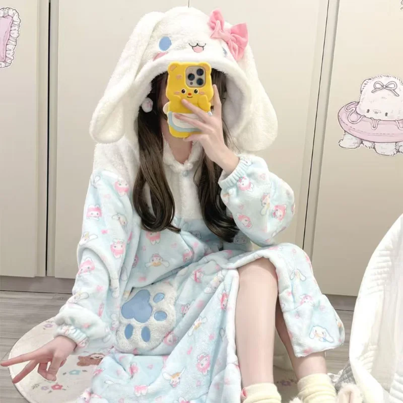 Sanrio Cinnamoroll Girl Night Robe Kawaii Anime Winter Flannel Women Pajamas Coral Fleece Home Clothes Outdoors Warm Nightgown
Sanrio Cinnamoroll Girl Night Robe Kawaii Anime Winter Flannel Women Pajamas Coral Fleece Home Clothes Outdoors Warm Nightgown
