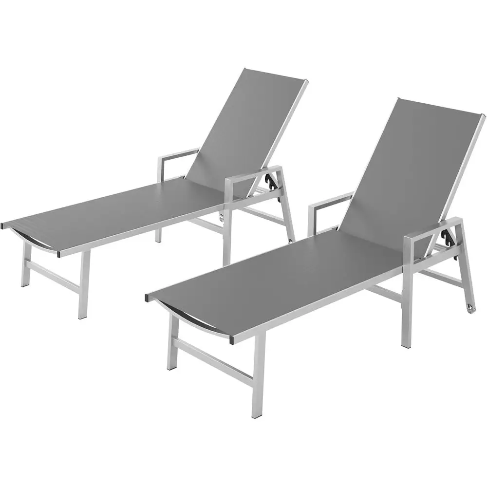 Outdoor Adjustable Pool Chaise Lounge Set of 2 with Wheels, Armrests, and Gray Finish
Outdoor Adjustable Pool Chaise Lounge Set of 2 with Wheels, Armrests, and Gray Finish
