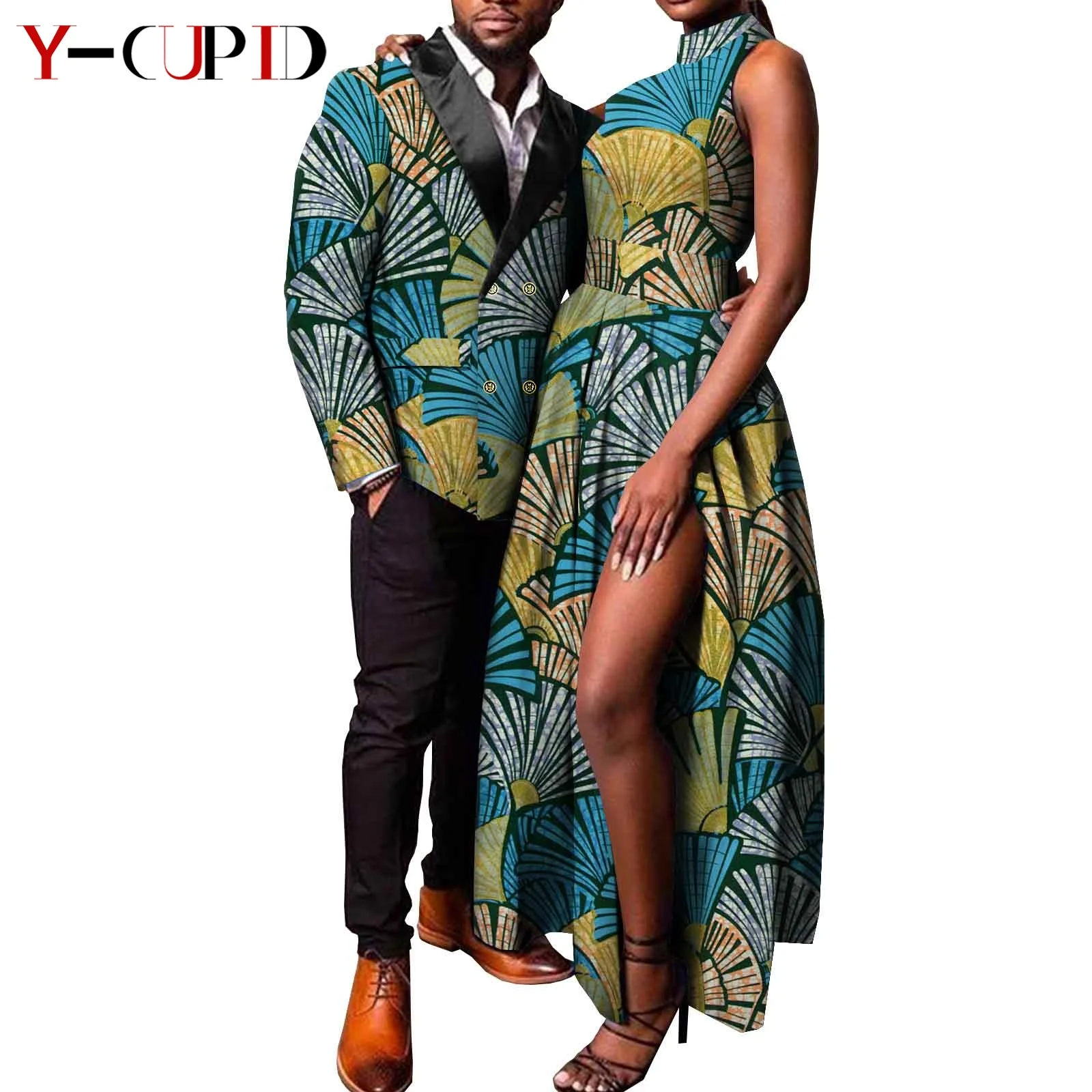 African Print Long Dresses for Women Matching Couple Clothes Men Blazer Double Breasted Jackets Outfit Bazin Riche Coats Y21C028
African Print Long Dresses for Women Matching Couple Clothes Men Blazer Double Breasted Jackets Outfit Bazin Riche Coats Y21C028