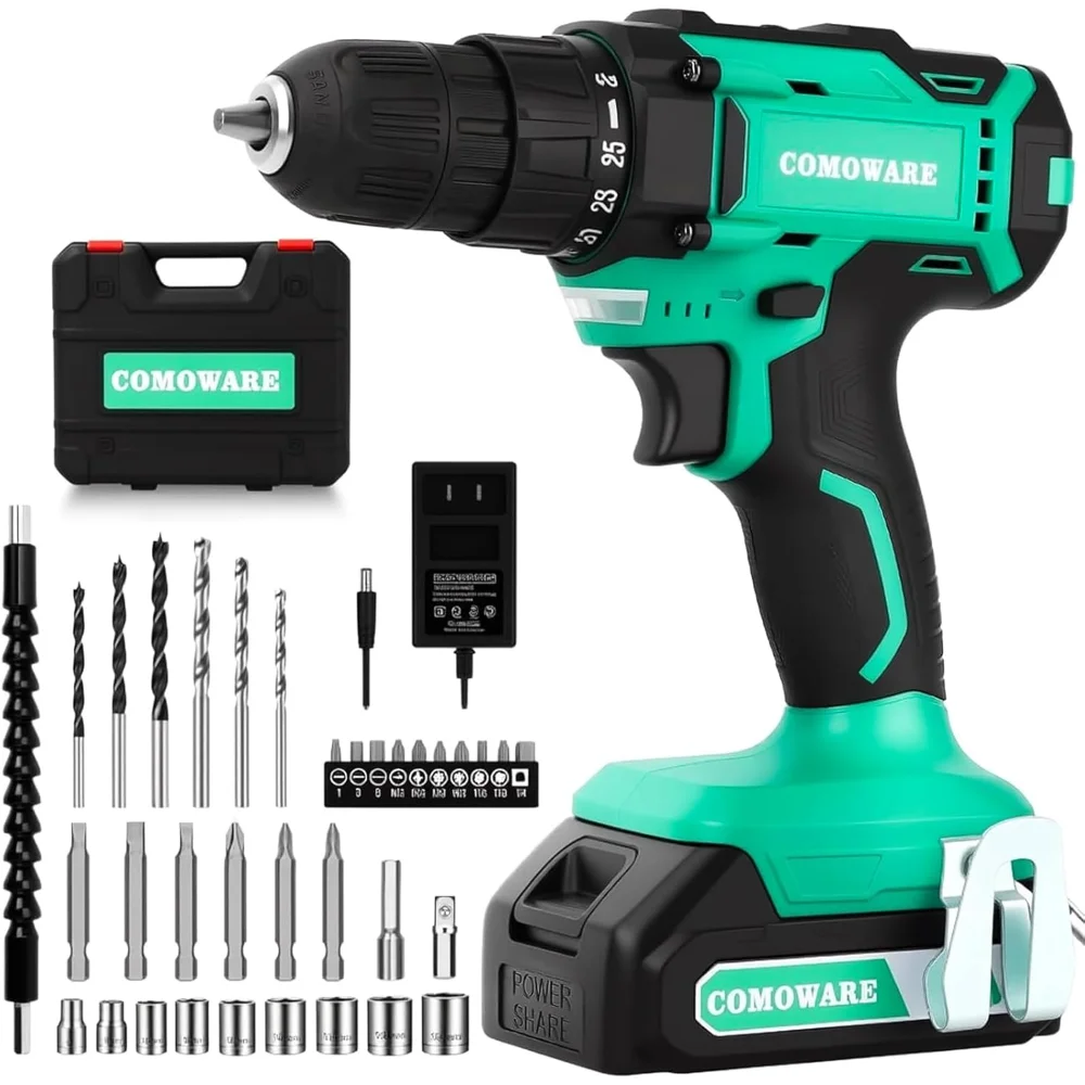 Cordless Electric Power Drill Set Keyless Chuck, 2 Variable Speed, 266 In-lb Torque, 25+1 Position and 34pcs Drill/Driver Bits
Cordless Electric Power Drill Set Keyless Chuck, 2 Variable Speed, 266 In-lb Torque, 25+1 Position and 34pcs Drill/Driver Bits