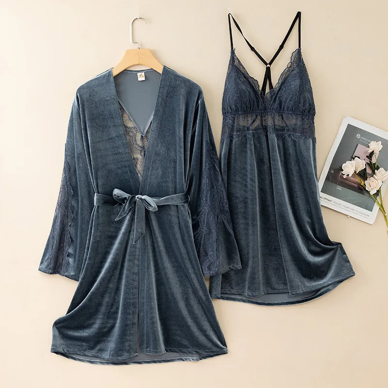 Velour Twinset Robe Suit Women V-Neck Lace Sleepwear Nightgown 2PCS Sleep Set Spring Kimono Bathrobe Gown Loungewear
Velour Twinset Robe Suit Women V-Neck Lace Sleepwear Nightgown 2PCS Sleep Set Spring Kimono Bathrobe Gown Loungewear