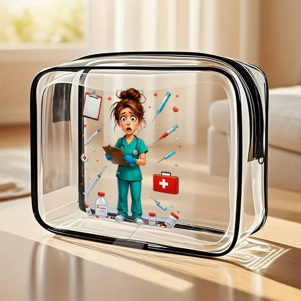 Clear toiletry bag for travel.
Clear toiletry bag for travel.