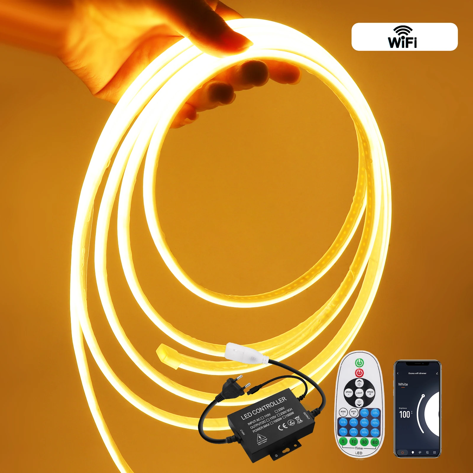 AC 220V Dimmable WIFI APP Control Waterproof COB Neon LED Strip
AC 220V Dimmable WIFI APP Control Waterproof COB Neon LED Strip