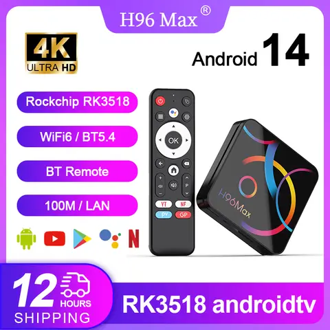 H96Max RK3518 Android 14 4K TV Box Quad Core WiFi6 BT5.4 Google Voice Assistant with New Geometric Lens Design Set Top Box