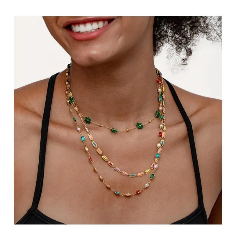 Multilayer Gold Plated Necklace Colorful Crystal Beads Flower Charms Adjustable Length Boho Chic Fashion Jewelry for Women
Multilayer Gold Plated Necklace Colorful Crystal Beads Flower Charms Adjustable Length Boho Chic Fashion Jewelry for Women