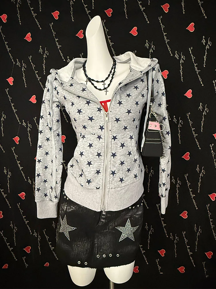 Американская свободная толстовка-кардиган на молнии для женщин, повседневная, с принтом звезд, верхняя одежда из смесового хлопка, с длинными рукавами
Американская свободная толстовка-кардиган на молнии для женщин, повседневная, с принтом звезд, верхняя одежда из смесового хлопка, с длинными рукавами