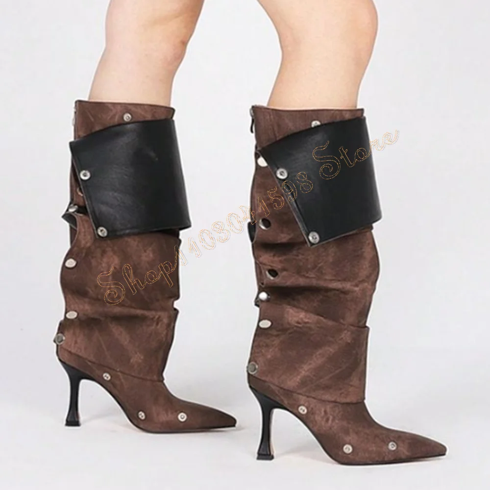 Brown Pleated Pointed Toe Boots Buckle Decor Mid Calf Suede High Heel Shoes for Women Heels 2024 New Zapatos Para Mujere
Brown Pleated Pointed Toe Boots Buckle Decor Mid Calf Suede High Heel Shoes for Women Heels 2024 New Zapatos Para Mujere