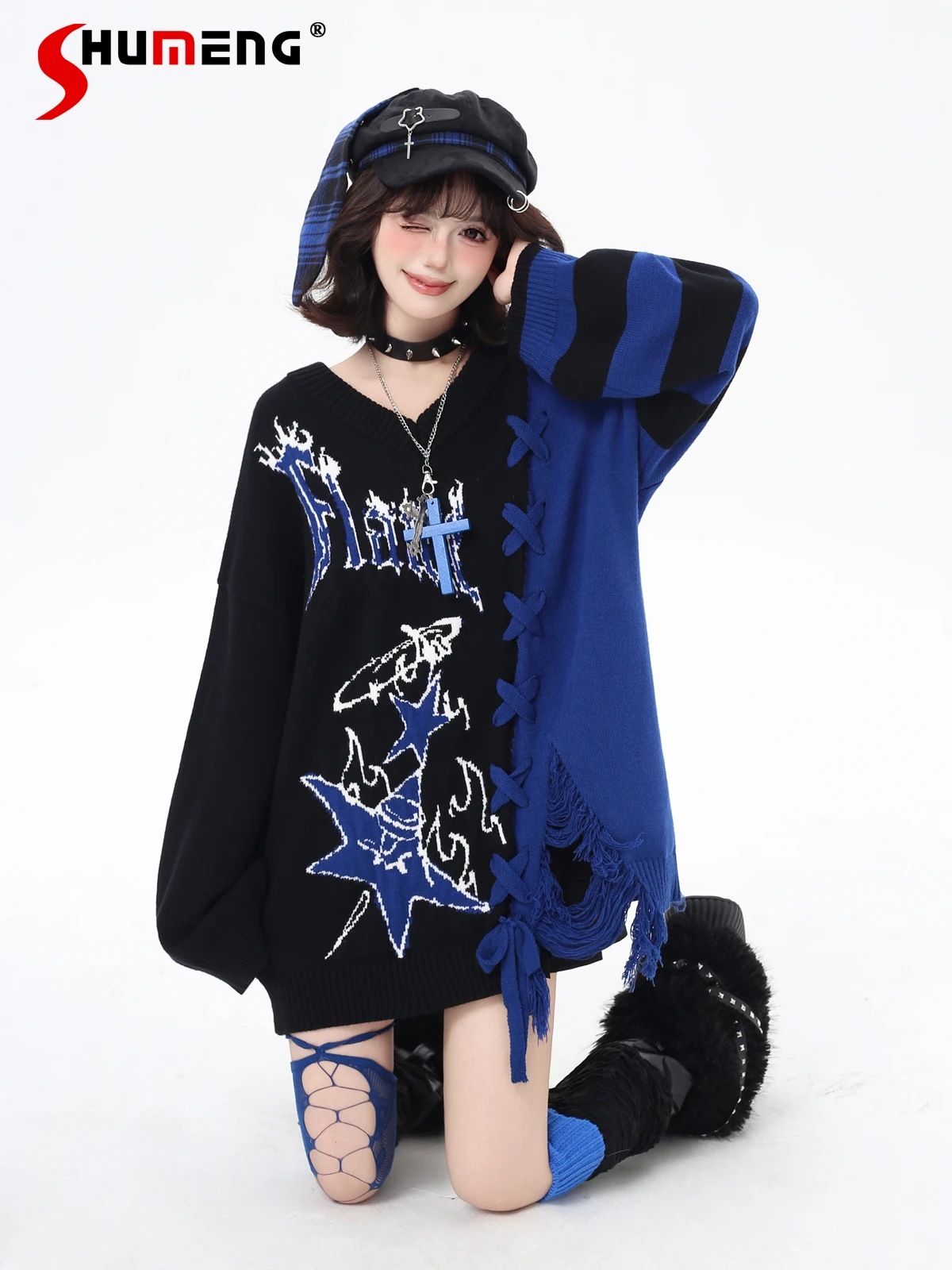 Japanese Sweet Cool Subculture Girl V-Neck Long Sleeve Lace-up Loose Casual Versatile Knitted Pullovers Sweaters Women Autumn
Japanese Sweet Cool Subculture Girl V-Neck Long Sleeve Lace-up Loose Casual Versatile Knitted Pullovers Sweaters Women Autumn