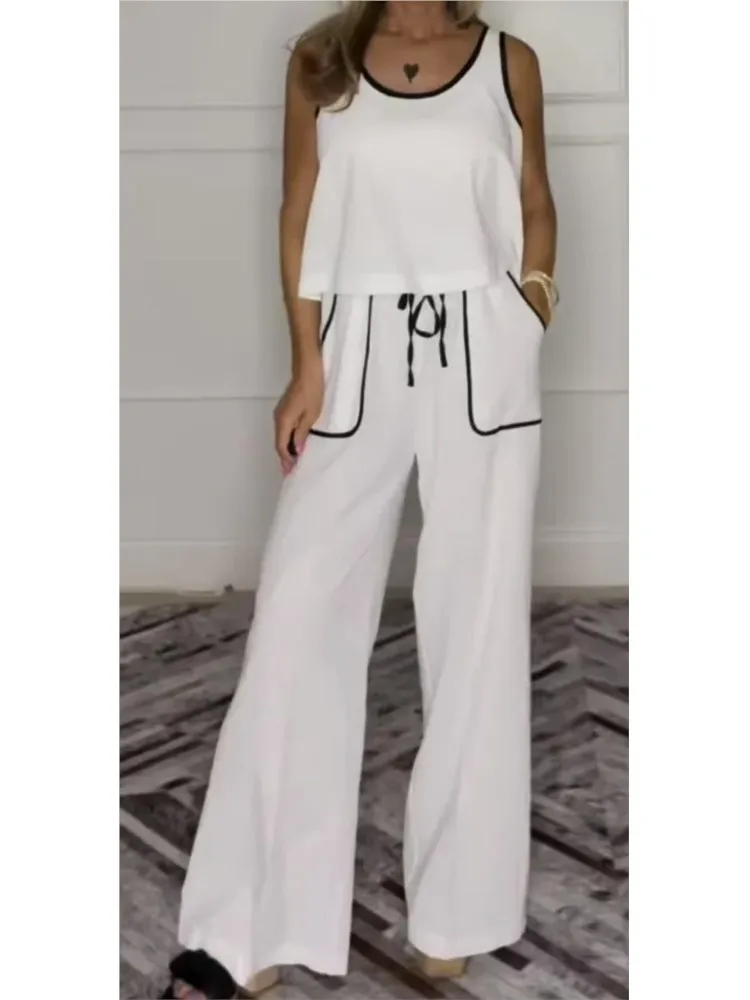 Fashion Sleeveless U-neck Short Top + Wide-leg Pants 2-piece Set For Women's Spring Summer Elegant Loose Casual Suits Female
Fashion Sleeveless U-neck Short Top + Wide-leg Pants 2-piece Set For Women's Spring Summer Elegant Loose Casual Suits Female