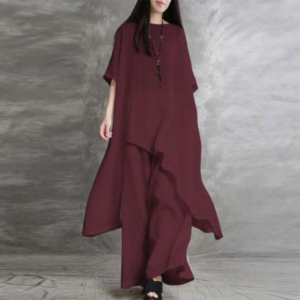 Women's Cotton And Linen 2-piece Casual Suit Half Sleeve Irregular Hem Blouse Long Pants Set Linen Tops Pants Two-piece Outfit
Women's Cotton And Linen 2-piece Casual Suit Half Sleeve Irregular Hem Blouse Long Pants Set Linen Tops Pants Two-piece Outfit