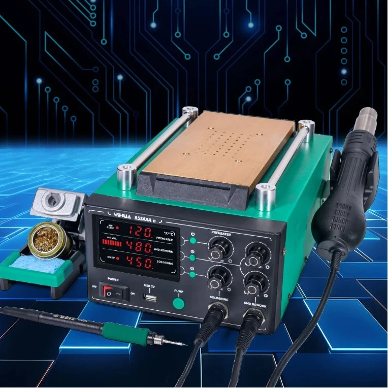 3-in-1 Hot Air Soldering Station YIHUA 853AAA-II for BGA Repair & Phone Screen Separation
3-in-1 Hot Air Soldering Station YIHUA 853AAA-II for BGA Repair & Phone Screen Separation
