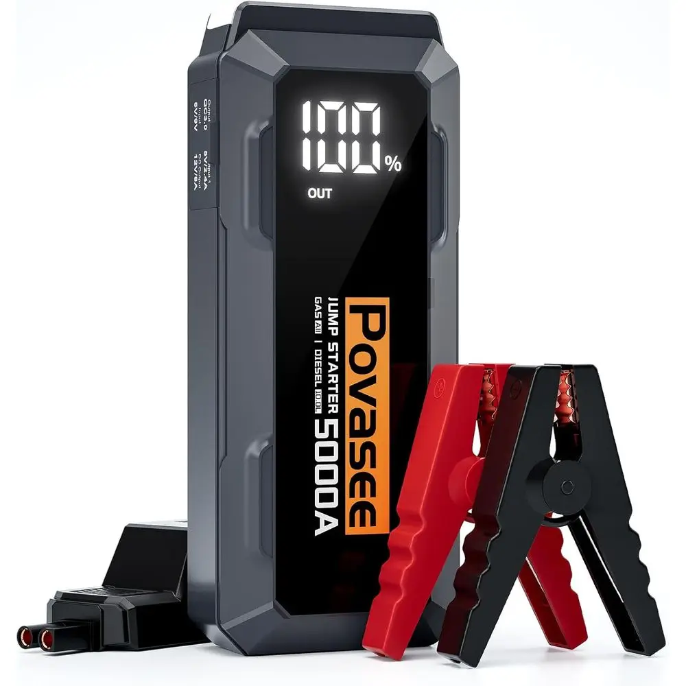 12V Portable Car Jump Starter, 3 LCD Display, Power Bank & LED Light for Gas/10L Engines
12V Portable Car Jump Starter, 3 LCD Display, Power Bank & LED Light for Gas/10L Engines