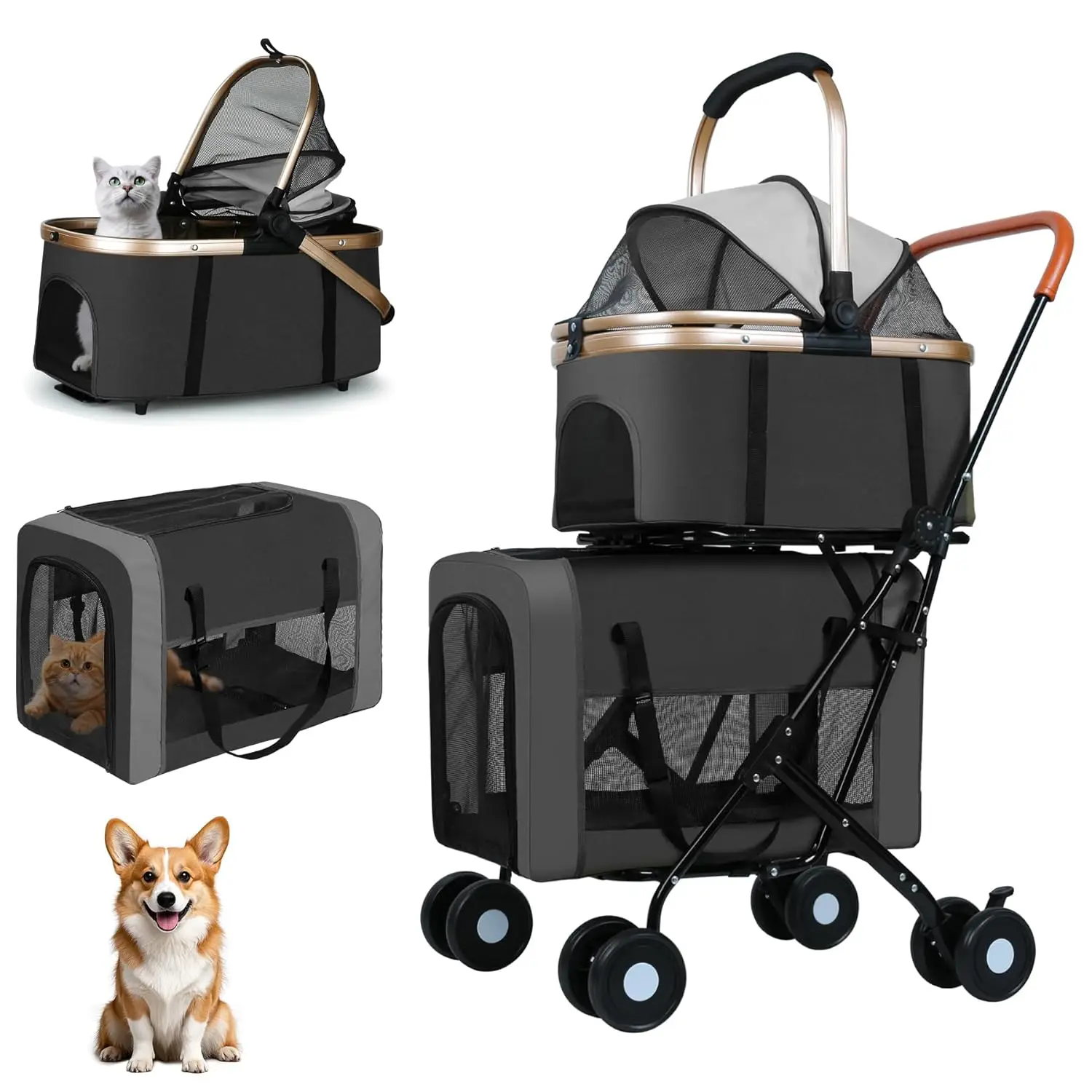 Double Pet Stroller: Foldable Travel Carriage with Detachable Carriers, Safety Belts, Lockable Wheels for Small to Medium Pets
Double Pet Stroller: Foldable Travel Carriage with Detachable Carriers, Safety Belts, Lockable Wheels for Small to Medium Pets