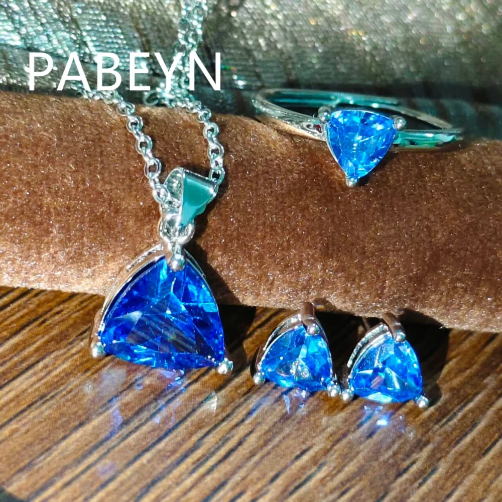 925 Sterling Silver Simple Stylish Blue Triangle Zircon Necklace Earrings Ring Set, Birthday Party Anniversary Gift
925 Sterling Silver Simple Stylish Blue Triangle Zircon Necklace Earrings Ring Set, Birthday Party Anniversary Gift