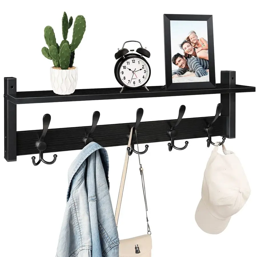 Coat Rack with Shelf, 24 Coat Hooks Wall Mounted with Shelf, Wooden Hanging Coat Hanger with Tri Hooks for Entryway, Bathroom, M
Coat Rack with Shelf, 24 Coat Hooks Wall Mounted with Shelf, Wooden Hanging Coat Hanger with Tri Hooks for Entryway, Bathroom, M