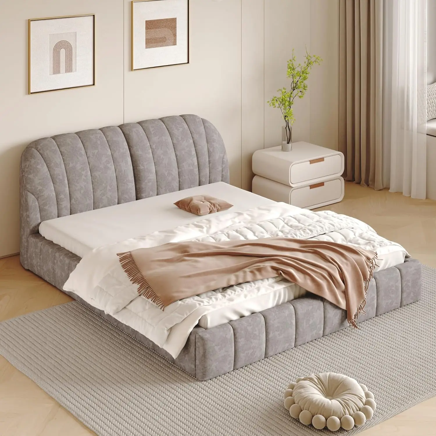 Modern Queen Size Upholstered Platform Bed, Thi Linen Fabric Upholstered Grounded Bed With Solid Frame And Tufted Headboard,
Modern Queen Size Upholstered Platform Bed, Thi Linen Fabric Upholstered Grounded Bed With Solid Frame And Tufted Headboard,