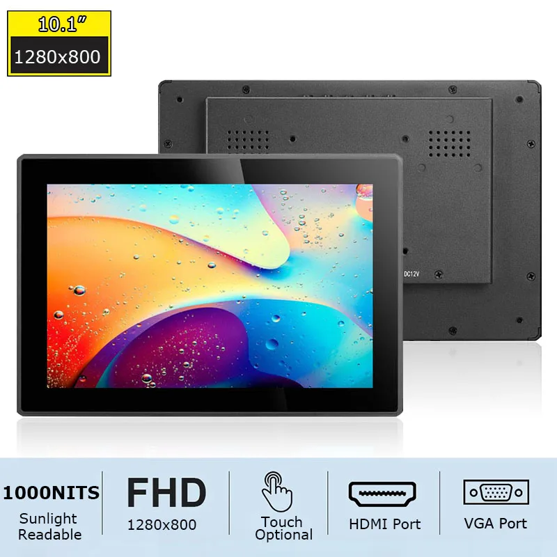 10.1" Industrial Touch Screen Monitor Waterproof IP65 Sunlight Readable with 1000 Nits Outdoor Visibility 1280x800 Resolution
10.1" Industrial Touch Screen Monitor Waterproof IP65 Sunlight Readable with 1000 Nits Outdoor Visibility 1280x800 Resolution