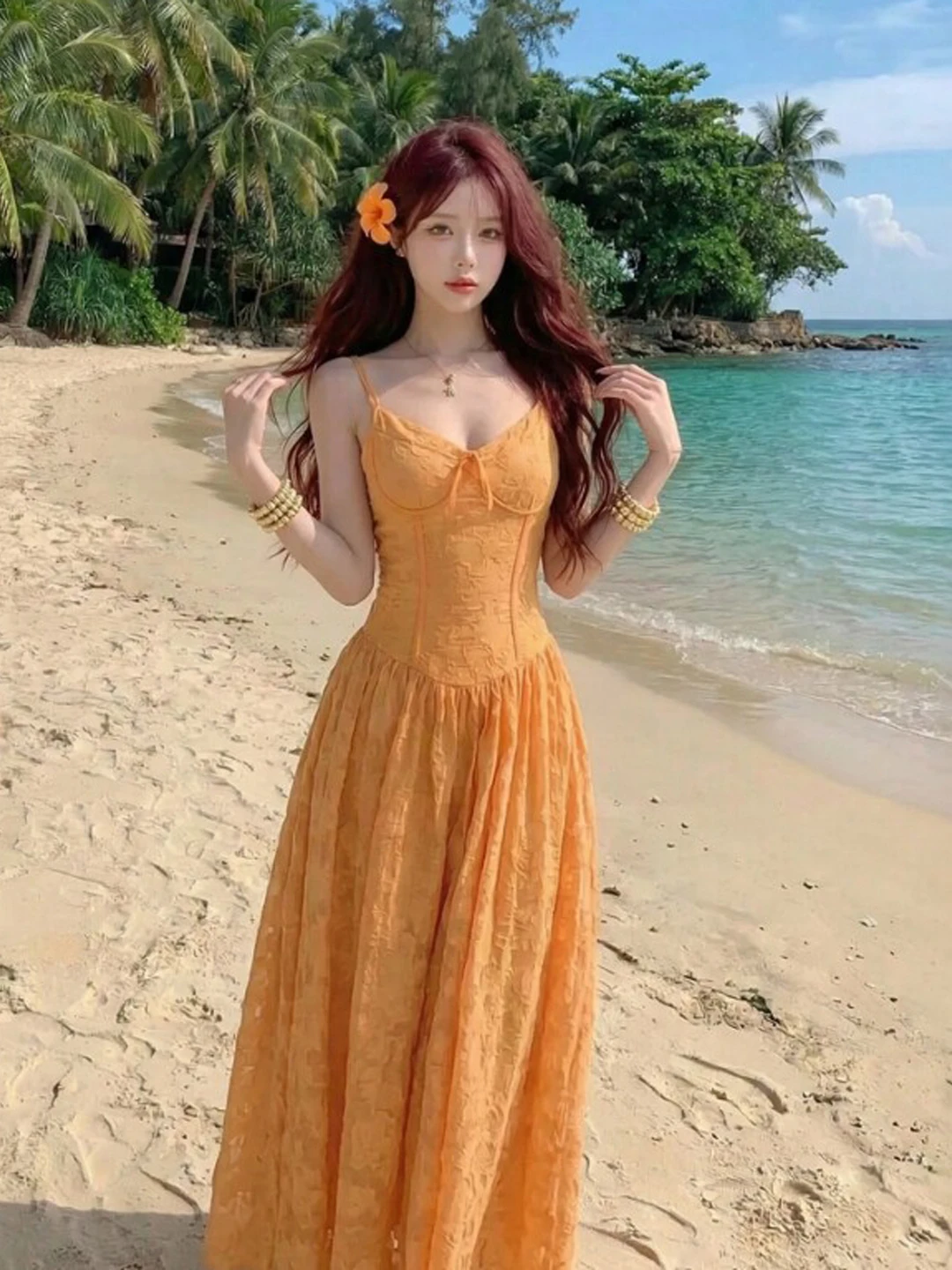 Beach Vacation Style Beautiful V-Neck Waist-Cinching Slimming Strap Dress Small Elegant Summer Dress City Walk Casual Wear
Beach Vacation Style Beautiful V-Neck Waist-Cinching Slimming Strap Dress Small Elegant Summer Dress City Walk Casual Wear