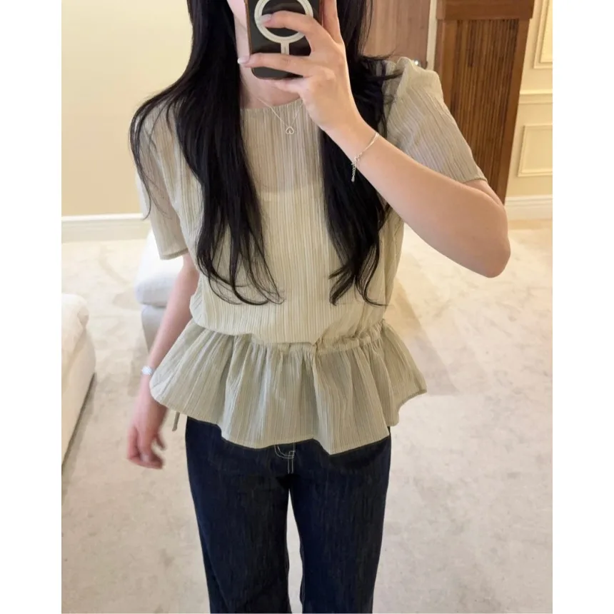 Summer New Waist-Cinching Drawstring Slimming Short Sleeve Shirt Women's Lace Shirt/Chiffon Top Short Length Other Style
Summer New Waist-Cinching Drawstring Slimming Short Sleeve Shirt Women's Lace Shirt/Chiffon Top Short Length Other Style