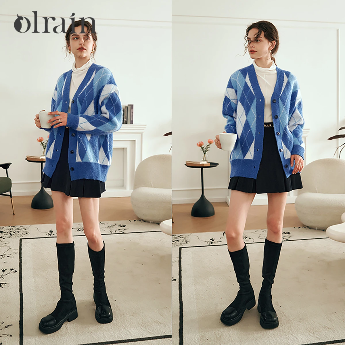OLrain Women Blue Argyle Plaid Knit Cardigan 2026 Autumn Winter New Loose Soft Warm V-neck Casual Sweater Outerwear O23DM69826
OLrain Women Blue Argyle Plaid Knit Cardigan 2026 Autumn Winter New Loose Soft Warm V-neck Casual Sweater Outerwear O23DM69826