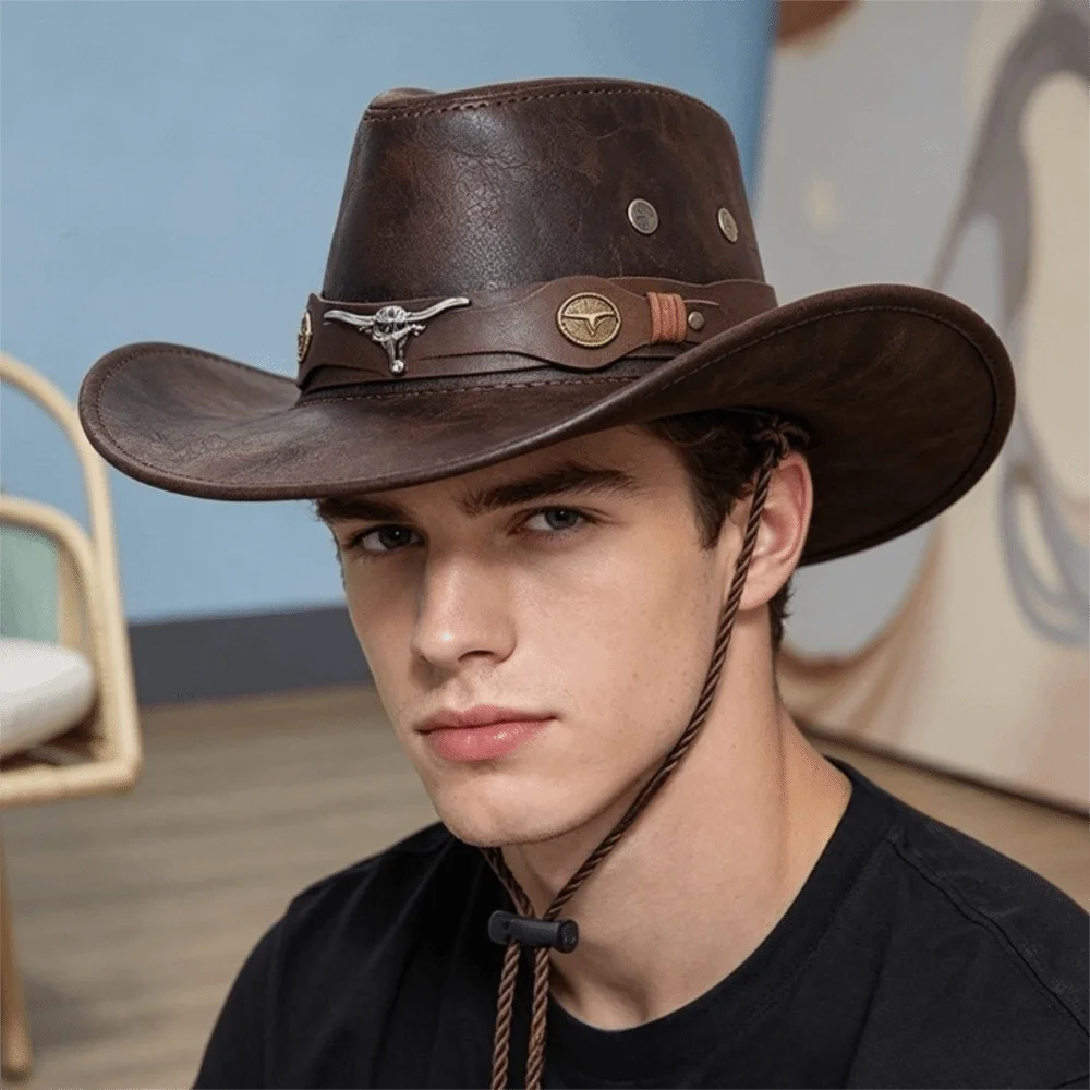 Punk Faux Leather Western Cowboy Hat Ethnic Style Bull Head Knight Hat Wide Brim Roll Brim Cowgirl Jazz Hat Cosplay
Punk Faux Leather Western Cowboy Hat Ethnic Style Bull Head Knight Hat Wide Brim Roll Brim Cowgirl Jazz Hat Cosplay