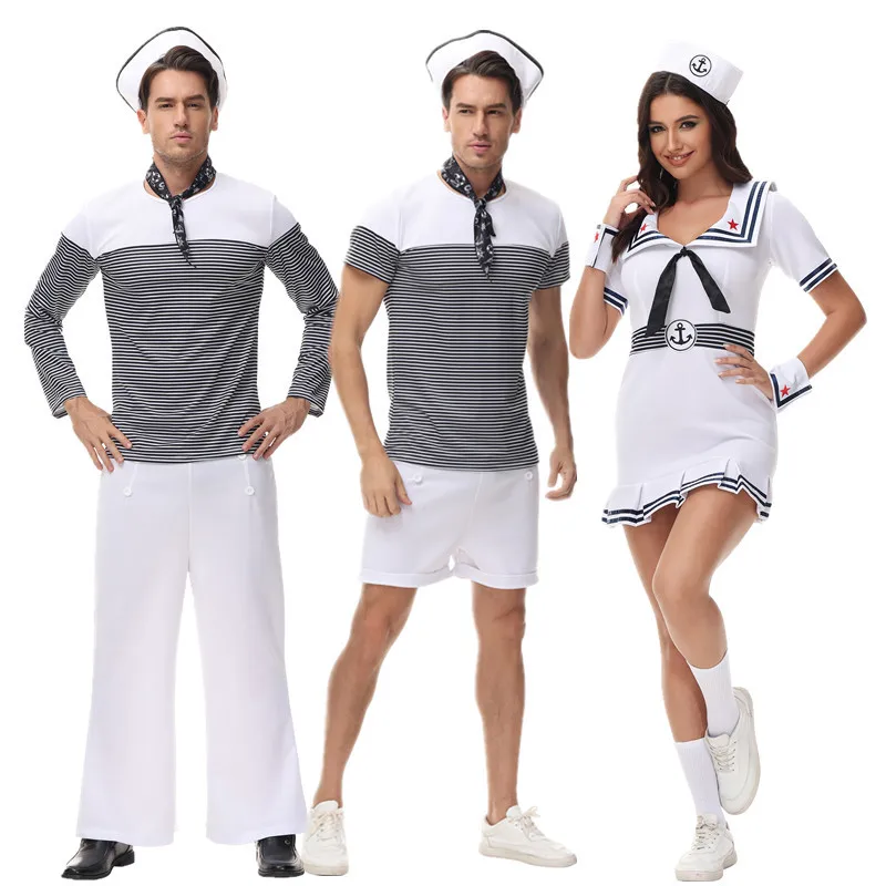 Naval Role-playing Couple Set Halloween Stripe British Style Party Costume Adult Sailor Outfit Polyester Ethnic Stage Costume
Naval Role-playing Couple Set Halloween Stripe British Style Party Costume Adult Sailor Outfit Polyester Ethnic Stage Costume