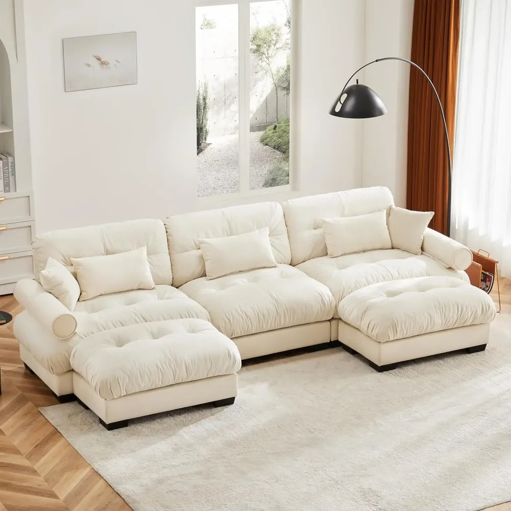 130" Cloud Couch,Modular Sectional Sofa with5Pillows,Velvet Comfy Fluffy Sofas with Movable Ottoman,Oversized Deep Seat U Shaped
130" Cloud Couch,Modular Sectional Sofa with5Pillows,Velvet Comfy Fluffy Sofas with Movable Ottoman,Oversized Deep Seat U Shaped