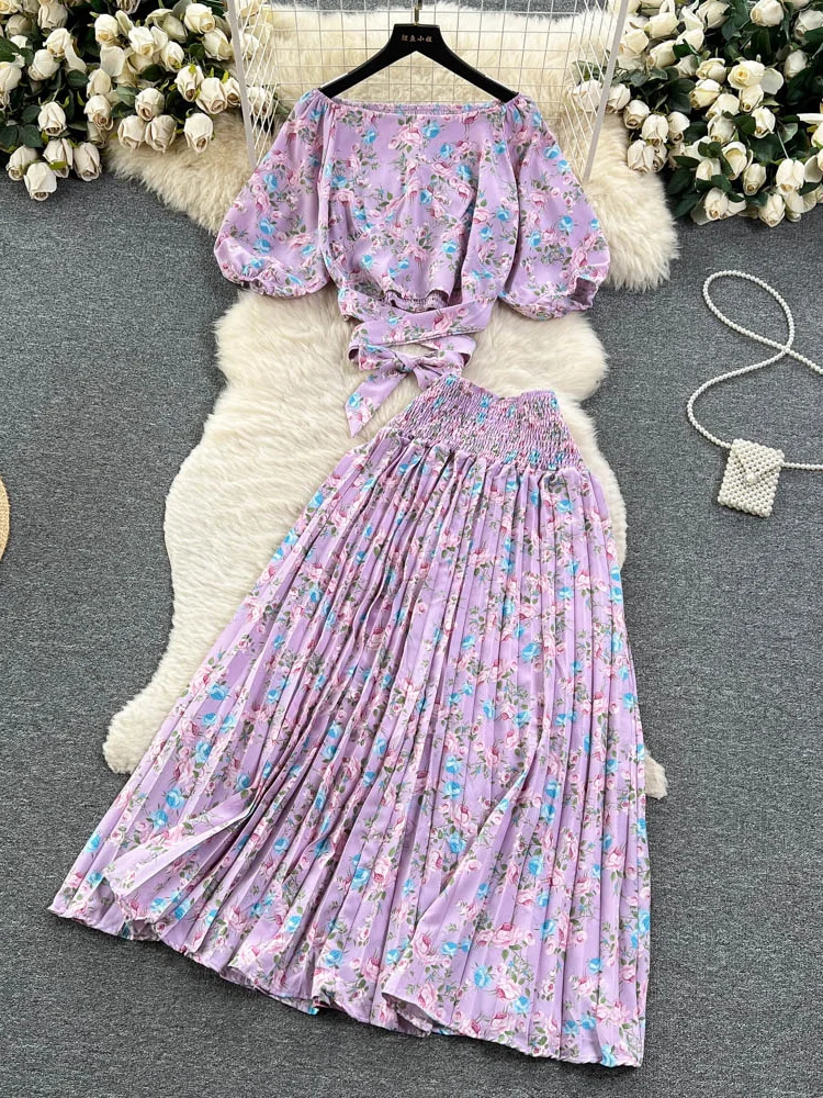 Summer Women Printed Two Piece Set Bohemian Vacation Beach Slash Neck Puff Sleeve Short Bandage Tops + Pleated Skirt Suit New
Summer Women Printed Two Piece Set Bohemian Vacation Beach Slash Neck Puff Sleeve Short Bandage Tops + Pleated Skirt Suit New