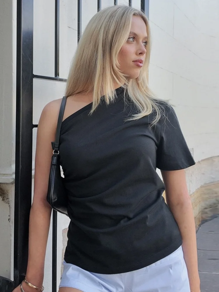 Inclined Collar T Shirts For Women Aesthetic Clothes Short Sleeve Y2k Top Solid Color Camisetas Casual Streetwear Ropa De Mujer
Inclined Collar T Shirts For Women Aesthetic Clothes Short Sleeve Y2k Top Solid Color Camisetas Casual Streetwear Ropa De Mujer