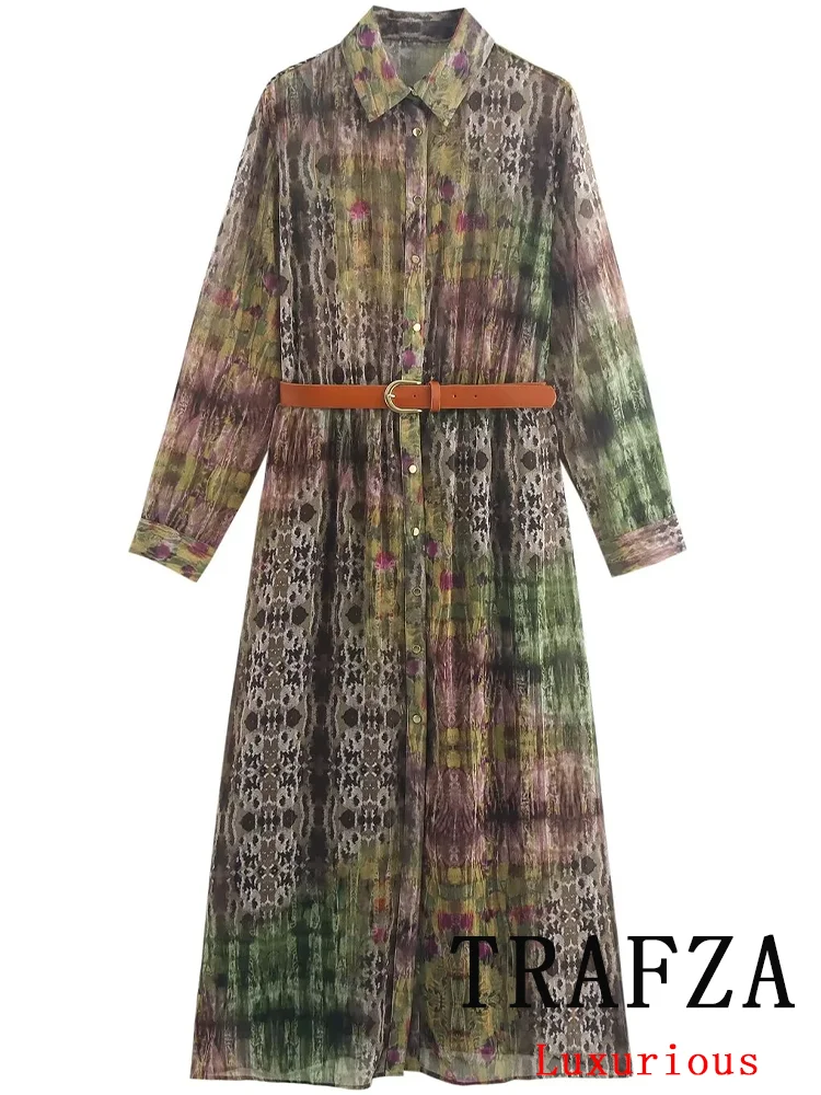 TRAFZA Vintage Chic Women Dress Print Sashes Turn-down Collar Button Long Straight Vestidos New Fashion 2024 Autumn Boho Dress
TRAFZA Vintage Chic Women Dress Print Sashes Turn-down Collar Button Long Straight Vestidos New Fashion 2024 Autumn Boho Dress