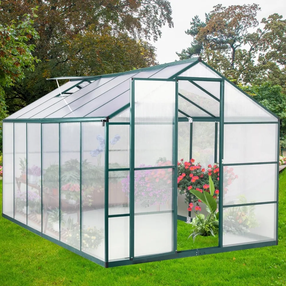 12x8 FT Greenhouse for Outdoors, Polycarbonate Greenhouse with Roof Vent, Large Walk-in Greenhouse
12x8 FT Greenhouse for Outdoors, Polycarbonate Greenhouse with Roof Vent, Large Walk-in Greenhouse