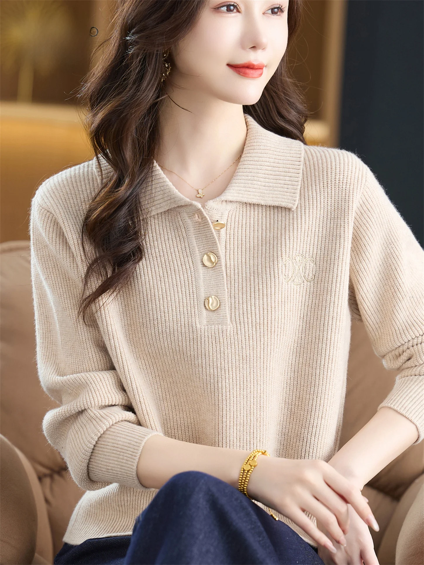Faionable Knitted Wool irt Turn-down Collar Loose Slimming Top for Young Mothers Middle-aged And ly Women
Faionable Knitted Wool irt Turn-down Collar Loose Slimming Top for Young Mothers Middle-aged And ly Women
