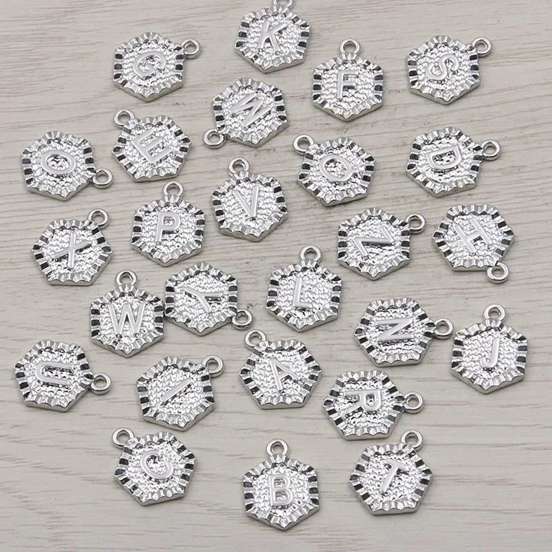10Pcs Rhodium Geometric Hexagon Alphabet Alloy Pendants For Necklaces Jewelry DIY Making Initial Letters Charm Accessories
10Pcs Rhodium Geometric Hexagon Alphabet Alloy Pendants For Necklaces Jewelry DIY Making Initial Letters Charm Accessories