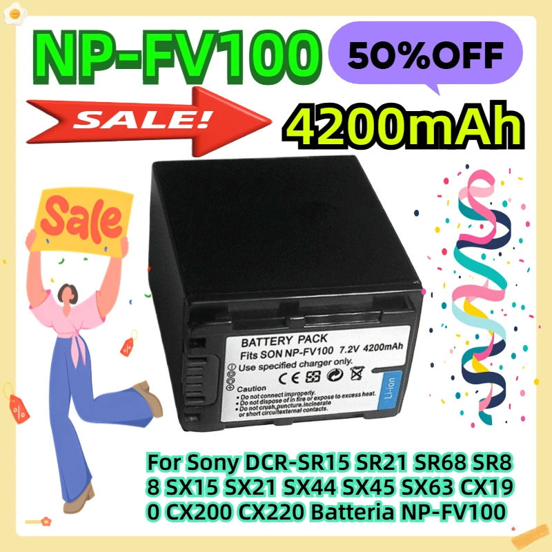 For Sony DCR-SR15 SR21 SR68 SR88 SX15 SX21 SX44 SX45 SX63 CX190 CX200 CX220 Batteria NP-FV100 4200mAh
For Sony DCR-SR15 SR21 SR68 SR88 SX15 SX21 SX44 SX45 SX63 CX190 CX200 CX220 Batteria NP-FV100 4200mAh