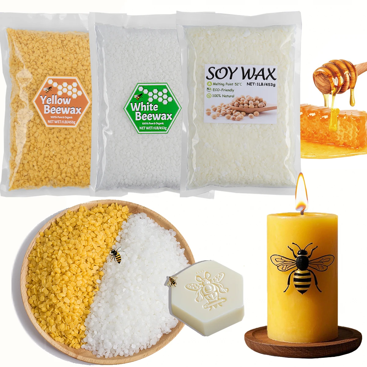 1LB Natural Yellow Beeswax White Beeswax DIY Handmade Soy Wax Candle Making Supplies Wax Raw Material Odorless Particles BeesWax
1LB Natural Yellow Beeswax White Beeswax DIY Handmade Soy Wax Candle Making Supplies Wax Raw Material Odorless Particles BeesWax