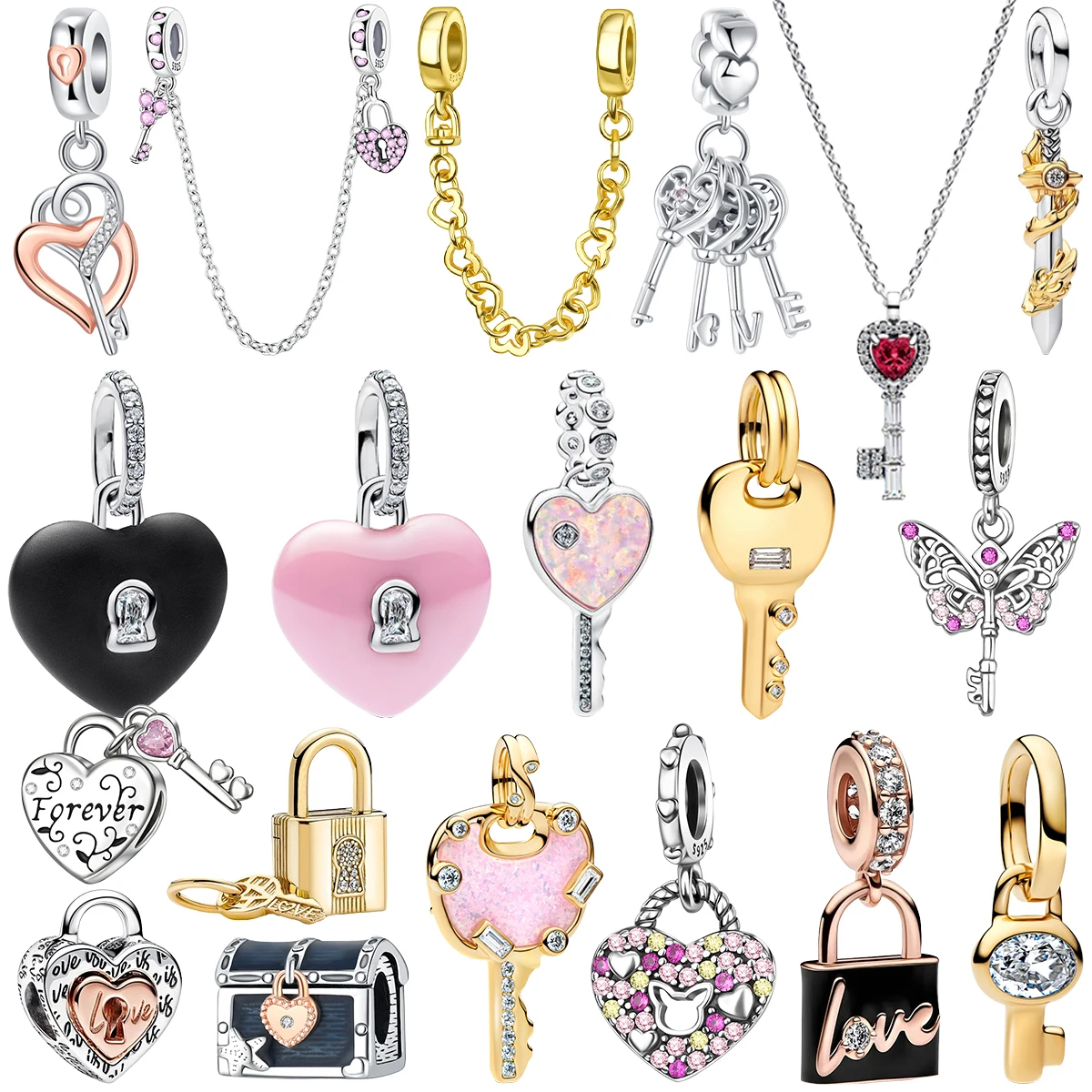 Lock&Key Enamel Couple Charm 925 Silver Cute Gift Golden Gem Pink Necklace Romantic Lucky Beads Fit Bracelet Decor for Women
Lock&Key Enamel Couple Charm 925 Silver Cute Gift Golden Gem Pink Necklace Romantic Lucky Beads Fit Bracelet Decor for Women