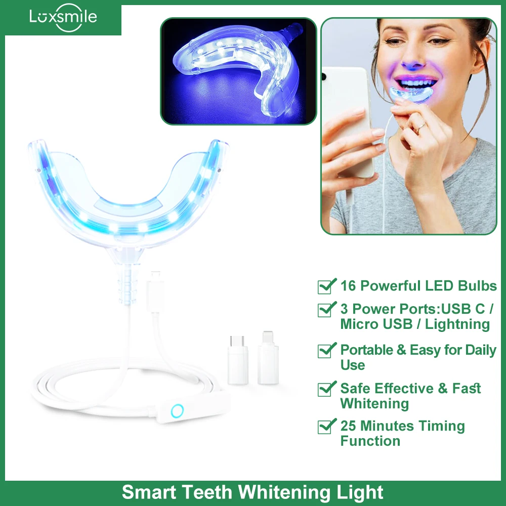 Teeth Whitening Light 16 LED Accelerator Blue Light with Mouth Tray For Dental Bleaching Tooth Smart Timer USB Powered By Phone
Teeth Whitening Light 16 LED Accelerator Blue Light with Mouth Tray For Dental Bleaching Tooth Smart Timer USB Powered By Phone